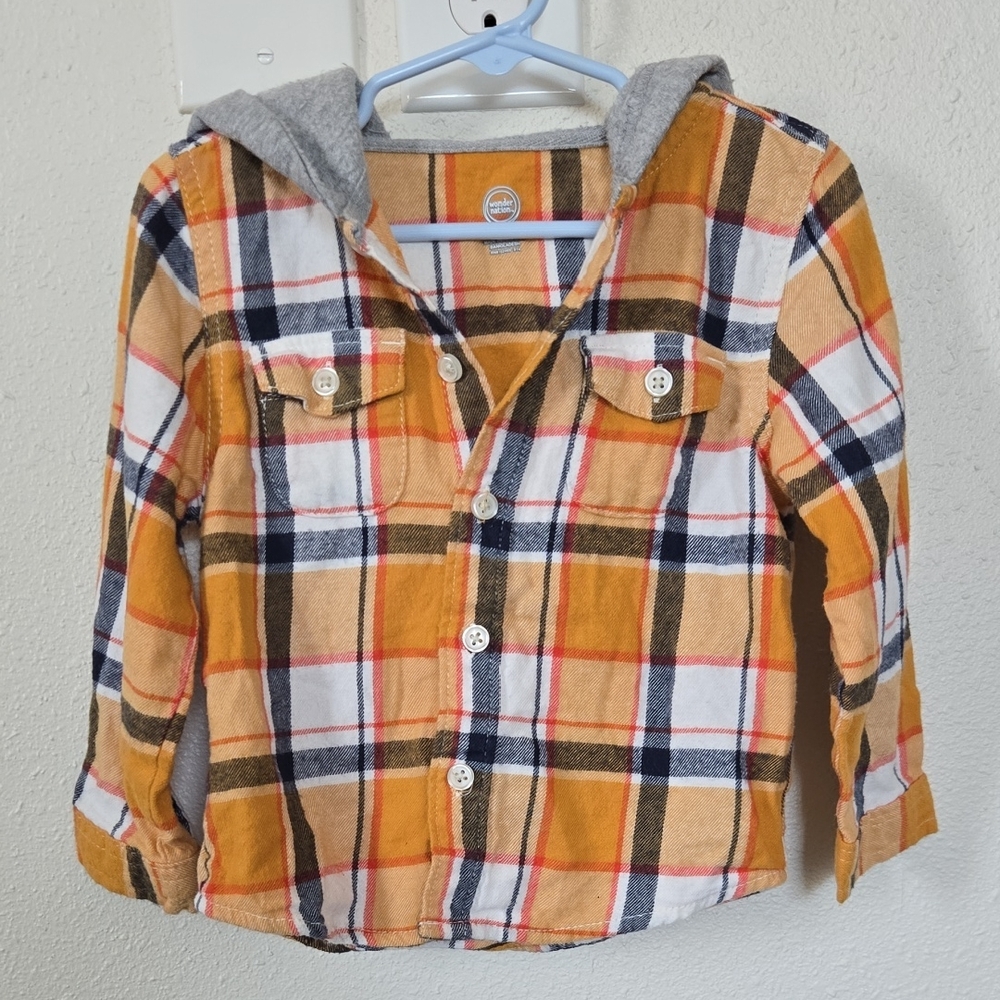 Wonder Nation Kids Plaid Button Down Shirt - Yellow, White, and Gray